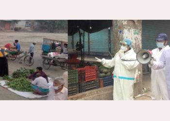 না’গঞ্জের সদর উপজেলায় সামাজিক দূরত্ব নিশ্চিতে ফাঁকা মাঠে বাজার