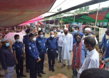 কুরবানীর পশুর হাট পরিদর্শনে এসপি জায়েদুল আলম