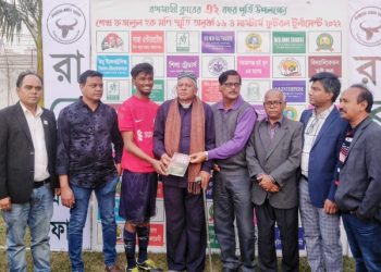 শেখ ফজলুল হক মনি স্মৃতি টুর্নামেন্টে চতুর্থ কোয়াটার ফাইনালে ৪-১ গোলে মদনগঞ্জের জয়