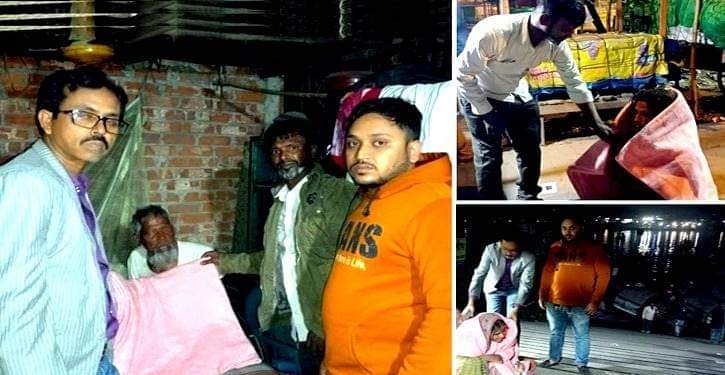 রাতের আধারে শীতার্ত অসহায় ছিন্নমূল মানুষের মাঝে কম্বল বিতরণ